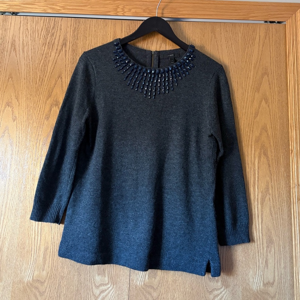 J. Crew Charcoal Beaded-Neck Sweater